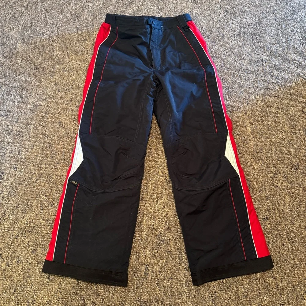 Vintage Obermeyer insulated winter ski snow pants Black/Red kids Juniors size 12 - Picture 1 of 5
